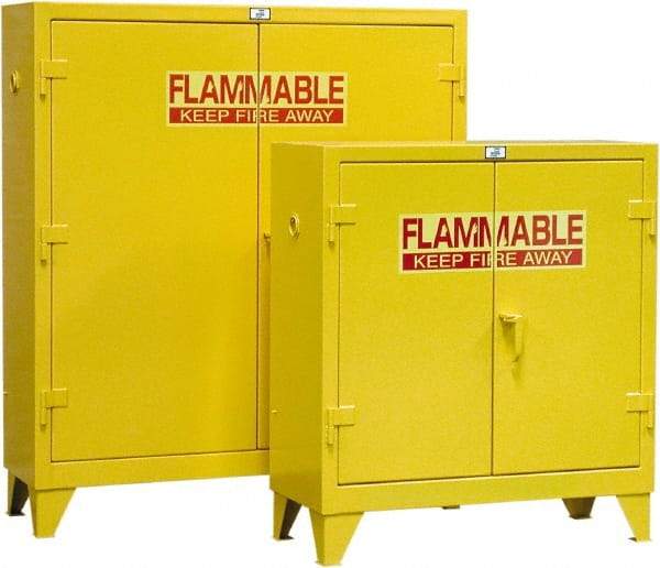 Strong Hold - 2 Door, 3 Shelf, Yellow Steel Standard Safety Cabinet for Flammable and Combustible Liquids - 65" High x 58" Wide x 18" Deep, Manual Closing Door, 60 Gal Capacity - Americas Tooling