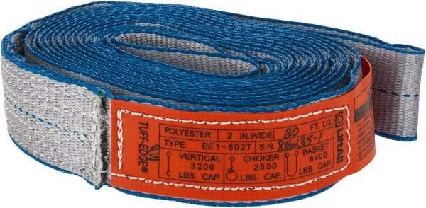 Lift-All - 20' Long x 2" Wide, 3,200 Lb Vertical Capacity, 1 Ply, Polyester Web Sling - 2,500 Lb Choker Capacity, Silver (Color) - Americas Tooling