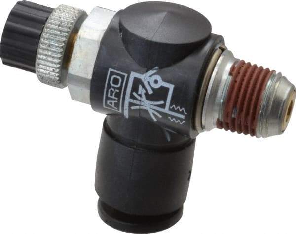 ARO/Ingersoll-Rand - 1/8" Male NPT x 1/4" Female NPT Right Angle Flow Control Valve - 0 to 150 psi & Brass Material - Americas Tooling