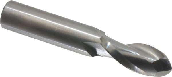 Onsrud - 1/2" Cutting Diam x 1-1/8" Length of Cut, 2 Flute, Upcut Spiral Router Bit - Uncoated, Right Hand Cut, Solid Carbide, 3" OAL x 1/2" Shank Diam, Ball End Taper, 30° Helix Angle - Americas Tooling