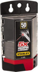 Stanley - 50 Piece Carbide-Tipped Utility Knife Blade - 61mm OAL, 0.022" Blade Thickness - Americas Tooling