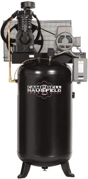 Campbell Hausfeld - 5 hp, 80 Gal Stationary Electric Vertical Air Compressor - Three Phase, 175 Max psi, 16.6 CFM, 208-230/460 Volt - Americas Tooling