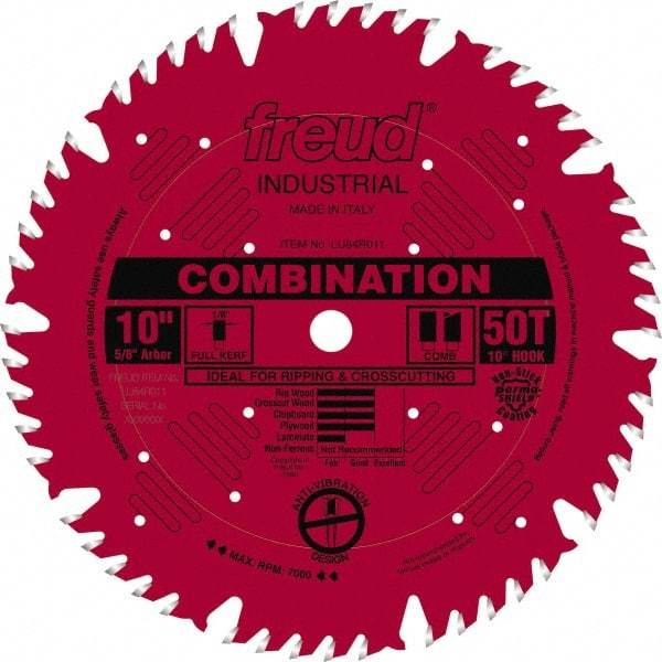 Freud - 10" Diam, 5/8" Arbor Hole Diam, 50 Tooth Wet & Dry Cut Saw Blade - Carbide-Tipped, Standard Round Arbor - Americas Tooling