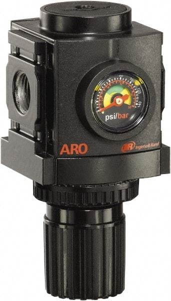 ARO/Ingersoll-Rand - 3/8 NPT Port, 113 CFM, Aluminum Compact Regulator - 0 to 140 psi Range, 250 Max psi Supply Pressure, 1/8" Gauge Port Thread, 2.705" Wide x 4.772" High - Americas Tooling