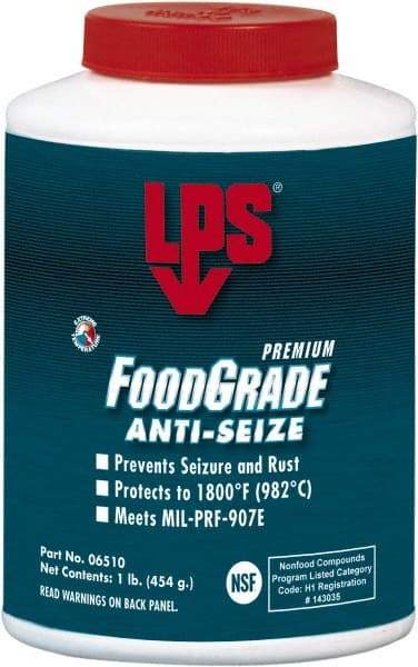 LPS - 1 Lb Brush Top Food Grade Anti-Seize Lubricant - Metal Free, -1,800°F, Opaque Off-White, Food Grade - Americas Tooling