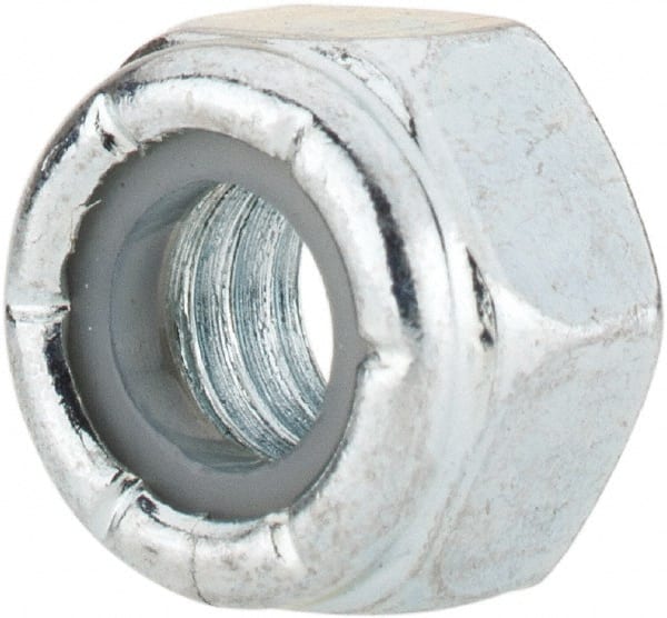 Hex Lock Nut: Insert, Nylon Insert, 5/16-18, Grade 2 Steel, Zinc-Plated 0.3594″ High, 1/2″ Width Across Flats, Right Hand Thread