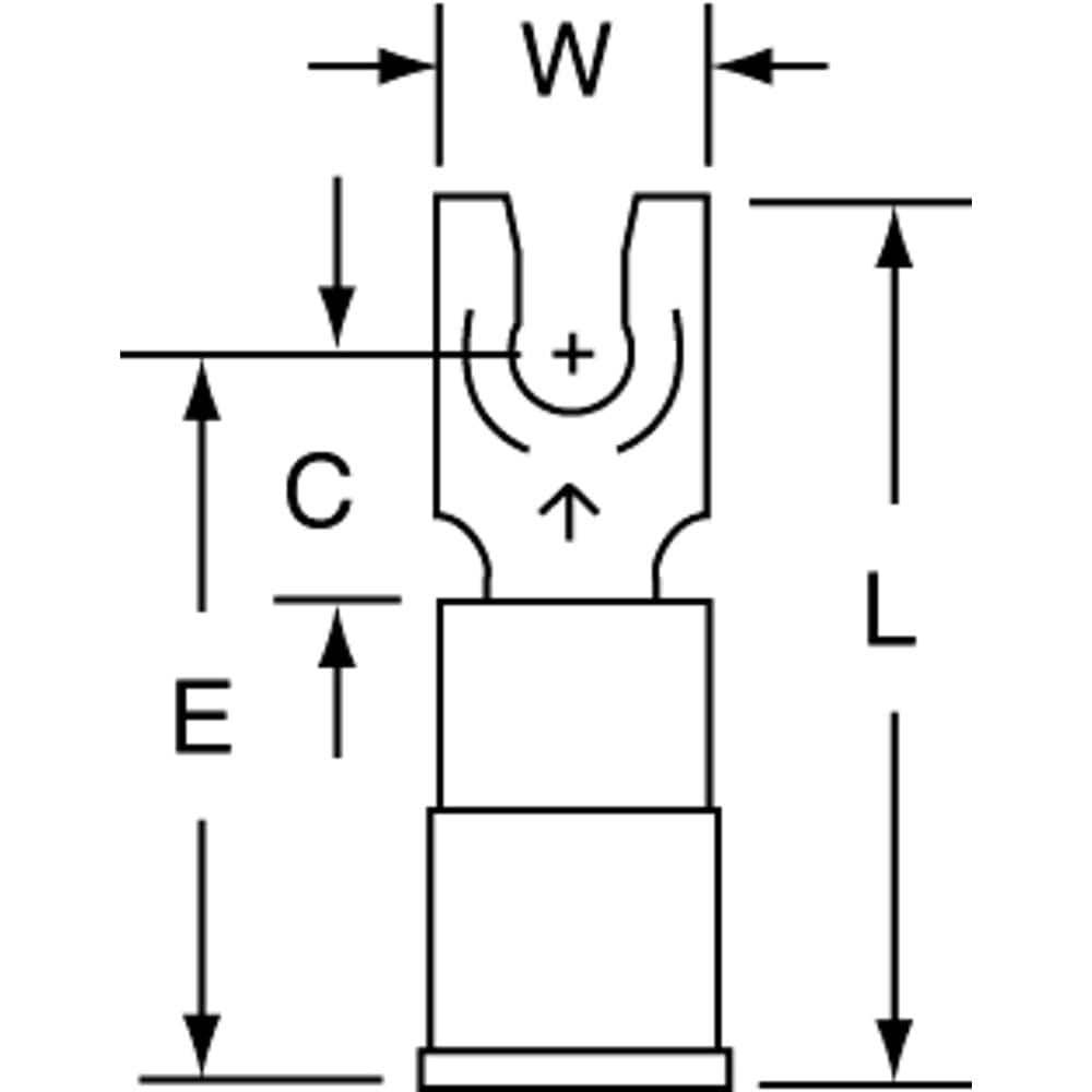 3M - #6 Stud, 16 to 14 AWG Compatible, Partially Insulated, Crimp Connection, Standard Fork Terminal - Americas Tooling