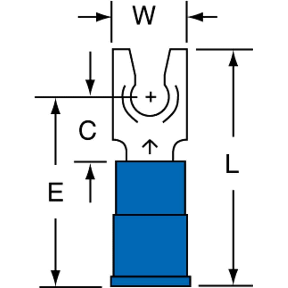 3M - #8 Stud, 16 to 14 AWG Compatible, Partially Insulated, Crimp Connection, Locking Fork Terminal - Americas Tooling