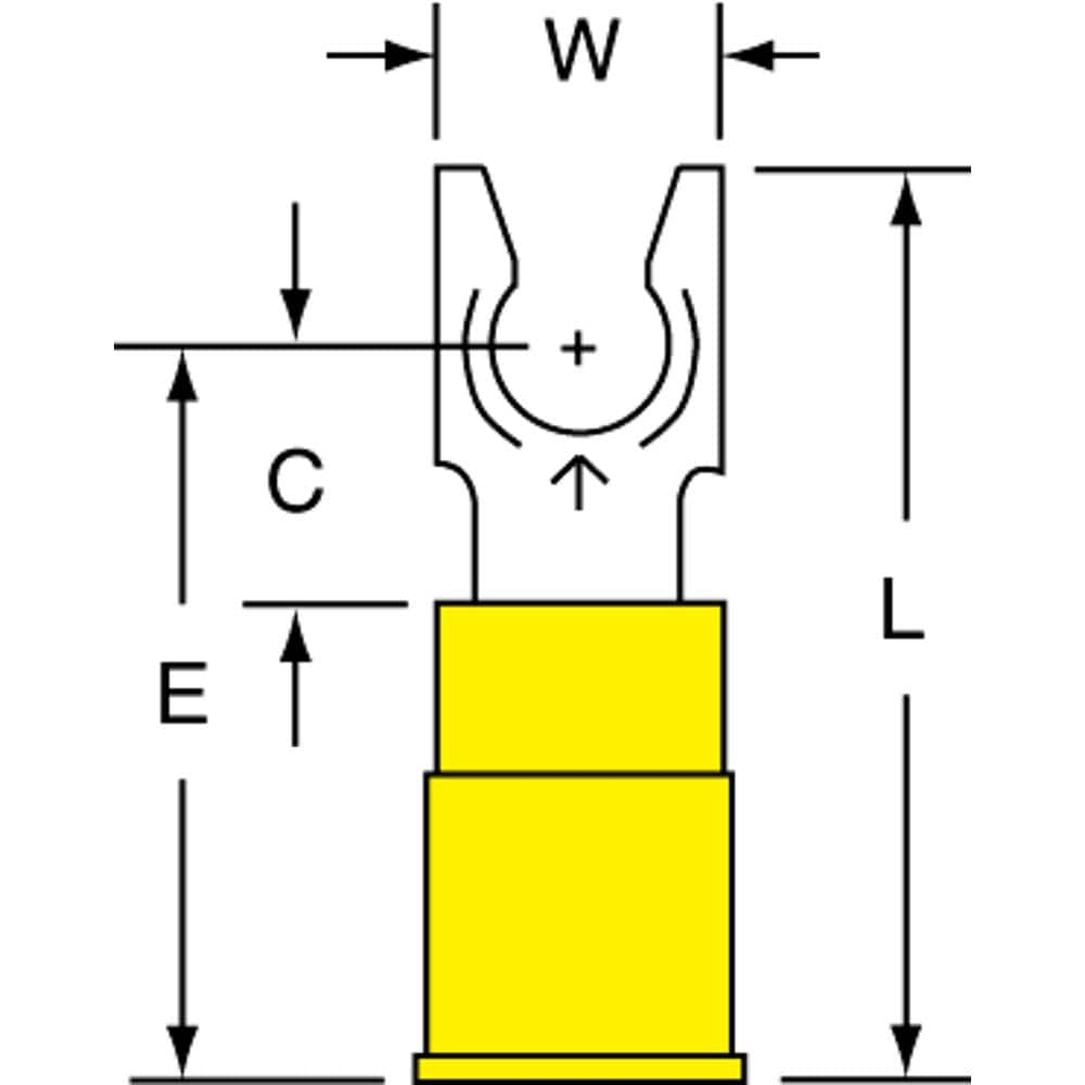 3M - #10 Stud, 12 to 10 AWG Compatible, Partially Insulated, Crimp Connection, Standard Fork Terminal - Americas Tooling