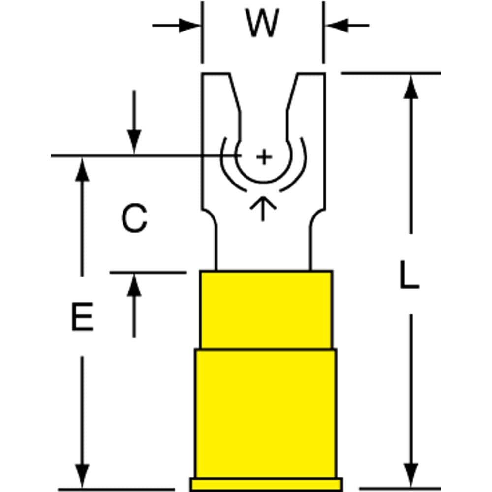 3M - #6 Stud, 12 to 10 AWG Compatible, Partially Insulated, Crimp Connection, Standard Fork Terminal - Americas Tooling