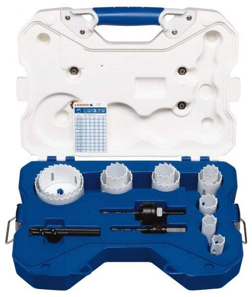 Lenox - 15 Piece, 3/4" to 3" Saw Diam, Contractor's Hole Saw Kit - Carbide-Tipped, Toothed Edge, Pilot Drill Model No. 123CT, Includes 11 Hole Saws - Americas Tooling