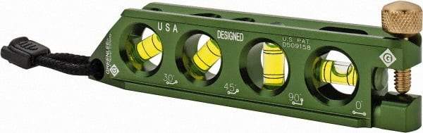 Greenlee - Magnetic 5-1/2" Long 4 Vial Torpedo Level - Aluminum, Green, 1 0°, 1 30°, 1 45° & 1 90° Vials - Americas Tooling