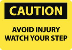 NMC - "Caution - Avoid Injury - Watch Your Step", 10" Long x 14" Wide, Rigid Plastic Safety Sign - Rectangle, 0.05" Thick, Use for Accident Prevention - Americas Tooling