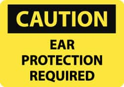 NMC - "Caution - Ear Protection Required", 10" Long x 14" Wide, Rigid Plastic Safety Sign - Rectangle, 0.05" Thick, Use for Accident Prevention - Americas Tooling