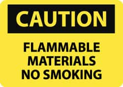 NMC - "Caution - Flammable Materials - No Smoking", 10" Long x 14" Wide, Rigid Plastic Safety Sign - Rectangle, 0.05" Thick, Use for Hazardous Materials - Americas Tooling