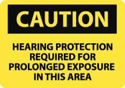 NMC - "Caution - Hearing Protection Required for Prolonged Exposure in This Area", 10" Long x 14" Wide, Rigid Plastic Safety Sign - Rectangle, 0.05" Thick, Use for Accident Prevention - Americas Tooling