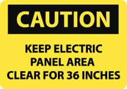 NMC - "Caution - Keep Electric Panel Area Clear for 36 Inches", 10" Long x 14" Wide, Rigid Plastic Safety Sign - Rectangle, 0.05" Thick, Use for Accident Prevention - Americas Tooling