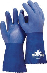 MCR Safety - Size M (8), 12" Long, 80 mil Thick, Supported, PVC Chemical Resistant Gloves - Rough Finish, Interlock Knit Lined, Blue - Americas Tooling