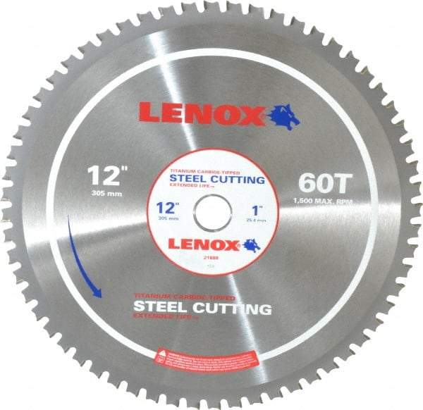 Lenox - 12" Diam, 1" Arbor Hole Diam, 60 Tooth Wet & Dry Cut Saw Blade - Titanium Carbide-Tipped, General Purpose Action, Standard Round Arbor - Americas Tooling