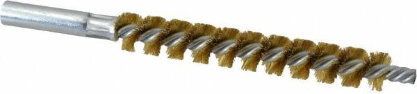 Schaefer Brush - 4" Brush Length, 9/16" Diam, Double Stem, Single Spiral Tube Brush - 6-1/4" Long, Brass, 12-24 Female Connection - Americas Tooling