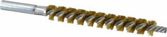 Schaefer Brush - 4" Brush Length, 9/16" Diam, Double Stem, Single Spiral Tube Brush - 6-1/4" Long, Brass, 12-24 Female Connection - Americas Tooling