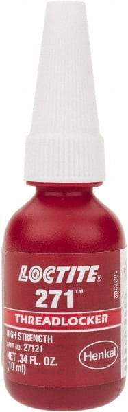 Loctite - 10 mL Bottle, Red, High Strength Liquid Threadlocker - Series 271, 24 hr Full Cure Time, Hand Tool, Heat Removal - Americas Tooling