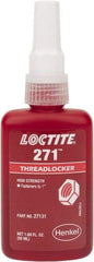 Loctite - 50 mL Bottle, Red, High Strength Liquid Threadlocker - Series 271, 24 hr Full Cure Time, Hand Tool, Heat Removal - Americas Tooling