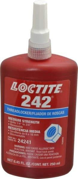 Loctite - 250 mL Bottle, Blue, Medium Strength Liquid Threadlocker - Series 242, 24 hr Full Cure Time, Hand Tool, Heat Removal - Americas Tooling