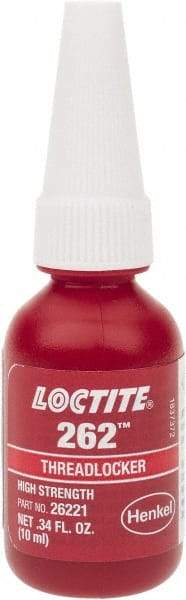 Loctite - 10 mL Bottle, Red, High Strength Liquid Threadlocker - Series 262, 24 hr Full Cure Time, Hand Tool, Heat Removal - Americas Tooling