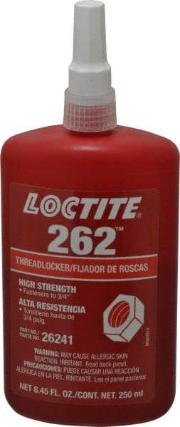 Loctite - 250 mL Bottle, Red, High Strength Liquid Threadlocker - Series 262, 24 hr Full Cure Time, Hand Tool, Heat Removal - Americas Tooling