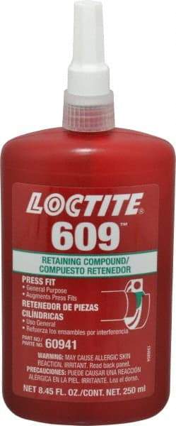 Loctite - 250 mL Bottle, Green, Medium Strength Liquid Retaining Compound - Series 609, 24 hr Full Cure Time, Heat Removal - Americas Tooling