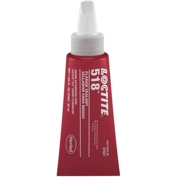 Loctite - 50 mL Tube Red Dimethacrylate Ester Joint Sealant - -65 to 300°F Operating Temp, 4 to 24 hr Full Cure Time, Series 518 - Americas Tooling