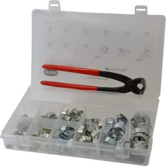 Oetiker - 124 Piece, 5/16 to 1" Diam, 2-Ear Service Clamp Kit - 123 Clamps & 1 Zinc Plated Side Jaw Pincers - Americas Tooling