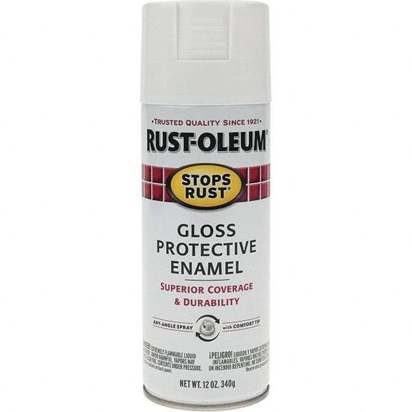 Rust-Oleum - White, Gloss, Enamel Spray Paint - 10 to 12 Sq Ft per Can, 12 oz Container, Use on Metal - Americas Tooling