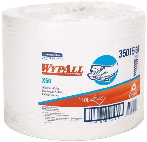 WypAll - X50 Dry Shop Towel/Industrial Wipes - Jumbo Roll, 13-3/8" x 9-3/4" Sheet Size, White - Americas Tooling