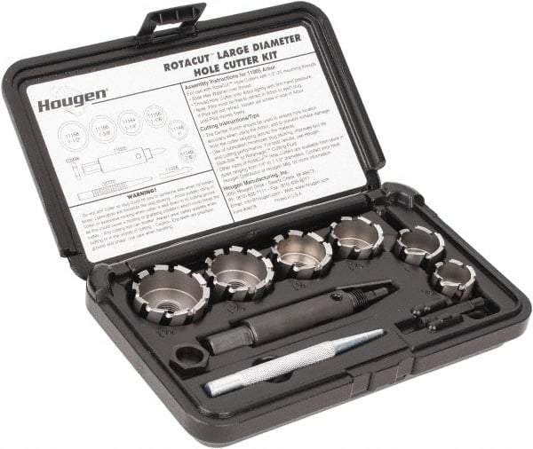 Hougen - 9 Piece, 7/8 to 1-1/2" Cutter Diam, 1/2" Cutting Depth, High Speed Steel Annular Cutter Set - Bright Finish, 1/2" Shank Diam, 7/8, 1, 1-1/8, 1-1/4, 1-3/8, 1-1/2" Cutter Diams - Americas Tooling