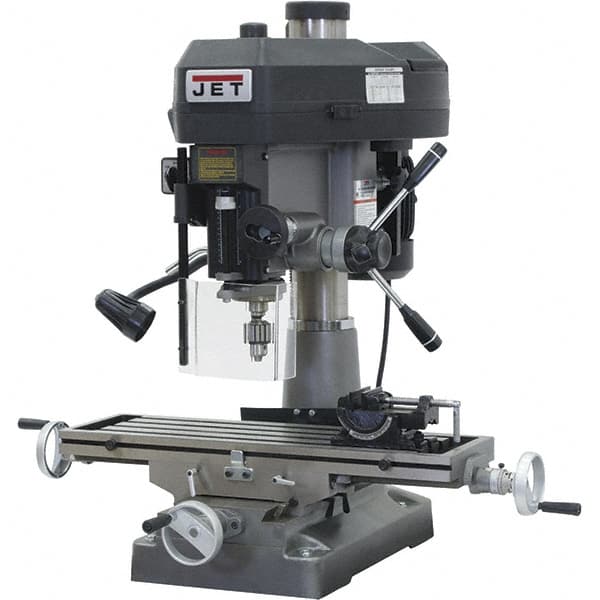 Jet - 1 Phase, 15-7/8" Swing, Variable Speed Pulley Mill Drill Combination - 9-1/2" Table Length x 32-1/4" Table Width, 20-1/2" Longitudinal Travel, 7" Cross Travel, 12 Spindle Speeds, 2 hp, 115/230 Volts - Americas Tooling