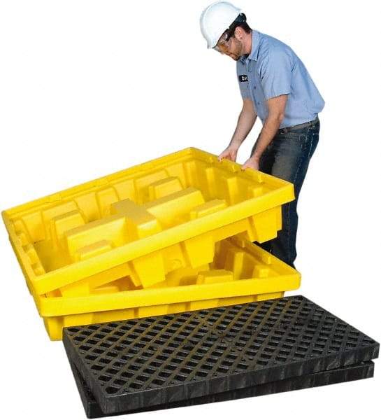 UltraTech - 66 Gal Sump, 6,000 Lb Capacity, 4 Drum, Polyethylene Spill Deck or Pallet - 51" Long x 51" Wide x 10" High, Liftable Fork, Drain Included, Low Profile, 2 x 4 Drum Configuration - Americas Tooling