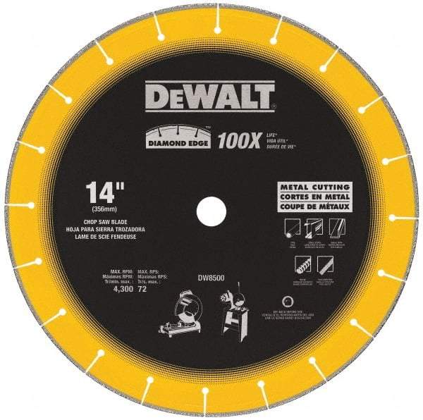 DeWALT - 14" Diam, 1" Arbor Hole Diam, 20 Tooth Wet & Dry Cut Saw Blade - Diamond-Tipped, Standard Round Arbor - Americas Tooling