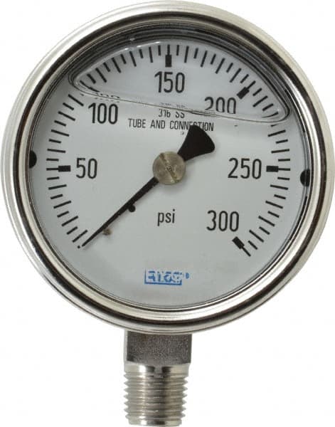 Wika - 2-1/2" Dial, 1/4 Thread, 0-300 Scale Range, Pressure Gauge - Lower Connection Mount, Accurate to 2-1-2% of Scale - Americas Tooling