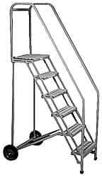 PW Platforms - 80" 5 Step Portable Safety Ladder - 300 Lb Capacity, 50" Platform Height, 32" Base Width x 45" Depth, Perforated Tread - Americas Tooling