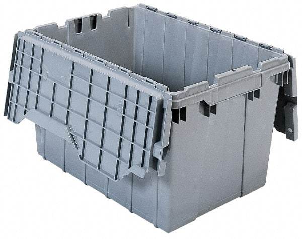 Akro-Mils - 1.12 Cu Ft, 35 Lb Load Capacity Gray Polyethylene Attached-Lid Container - Stacking, Nesting, 21-1/2" Long x 15" Wide x 9" High, Lid Included - Americas Tooling