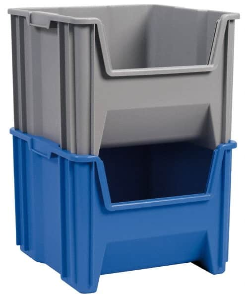 Akro-Mils - 75 Lb. Load Capacity, 17-1/2" Deep, Gray Polypropylene Hopper Stacking Bin - 12-1/2" High x 16-1/2" Wide x 17-1/2" Long - Americas Tooling