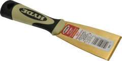 Hyde Tools - 2" Wide Brass Putty Knife - Stiff, Cushioned Grip Polypropylene Handle, 8" OAL - Americas Tooling