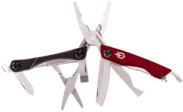 Gerber - 10 Piece, Multi-Tool Set - Black/Silver/Red, 4-1/4" OAL, 2-3/4" Closed Length - Americas Tooling