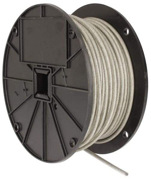 Value Collection - 3/16" x 3/32" Diam, Aircraft Cable - 920 Lb Breaking Strength, 7 x 7 Strand Core, Vinyl Coating - Americas Tooling