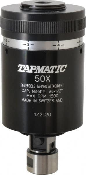 Tapmatic - Model 50X, No. 6 Min Tap Capacity, 1/2 Inch Max Mild Steel Tap Capacity, 1/2-20 Mount Tapping Head - 22100 (J421), 22000 (J422) Compatible, Includes Tap Clamping Wrenches, for Manual Machines - Exact Industrial Supply