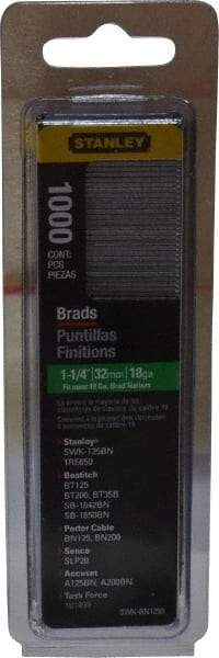Stanley - 18 Gauge 1-1/4" Long Brad Nails for Power Nailers - Steel, Galvanized Finish, Straight Stick Collation, Brad Head, Chisel Point - Americas Tooling