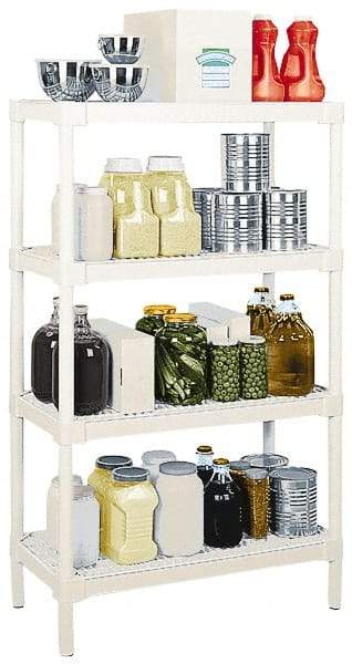 Continental - 56" High x 36" Wide x 18" Deep, 4 Shelf Ventilated Structural Open Plastic Shelving with Legs - Oyster, 150 Lb Capacity - Americas Tooling