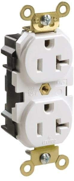 Leviton - 125 VAC, 15 Amp, 5-15R NEMA Configuration, Ivory, Industrial Grade, Self Grounding Duplex Receptacle - 1 Phase, 2 Poles, 3 Wire, Flush Mount, Impact and Tamper Resistant - Americas Tooling